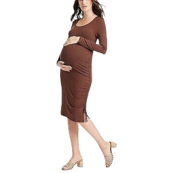 Long Sleeve Rushed Bodycon Maternity Dress | Isabel Maternity | X Large - Picture 1 of 10